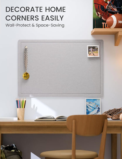 Fluxynara Bulletin Board, 23.6" x 17.5" Cork Board Alternative with 12 Safe Removable Adhesive Tabs, Foldable Felt Pin Board for Home Office, Classroom, Bedroom,Entryway for Walls—Sage