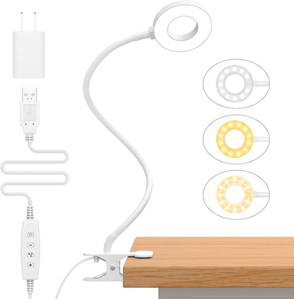 iZELL Book Light, Clip on Reading Light with Silicone Flexible Arm, Dimmable LED Lamparas Clamp on Workbench Desk for Studying Painting Crafting Drawing Makeup Nail Tech Puzzle Task - 27.6‘’ White