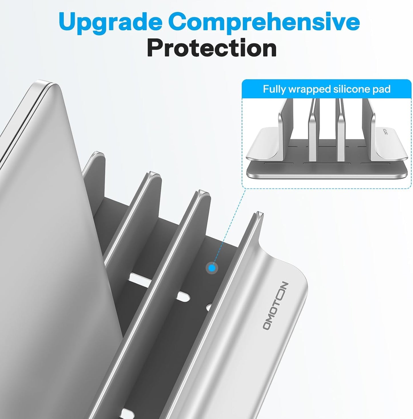 OMOTON Vertical Laptop Stand [Updated Double Version], Desktop Aluminum Mac Book Stand with Adjustable Dock Size, Fits All Mac Book, Surface, Chrome Book and Gaming Laptops (Up to 17.3 inch) (Black)