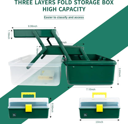 Creahaus 13 inch Art Craft Organizer Storage Box with 3 Layer, Multipurpose Plastic Tool Box with Handle for Sewing, Art Supply, Medicine, Nail, Hair Accessories (Yellow)