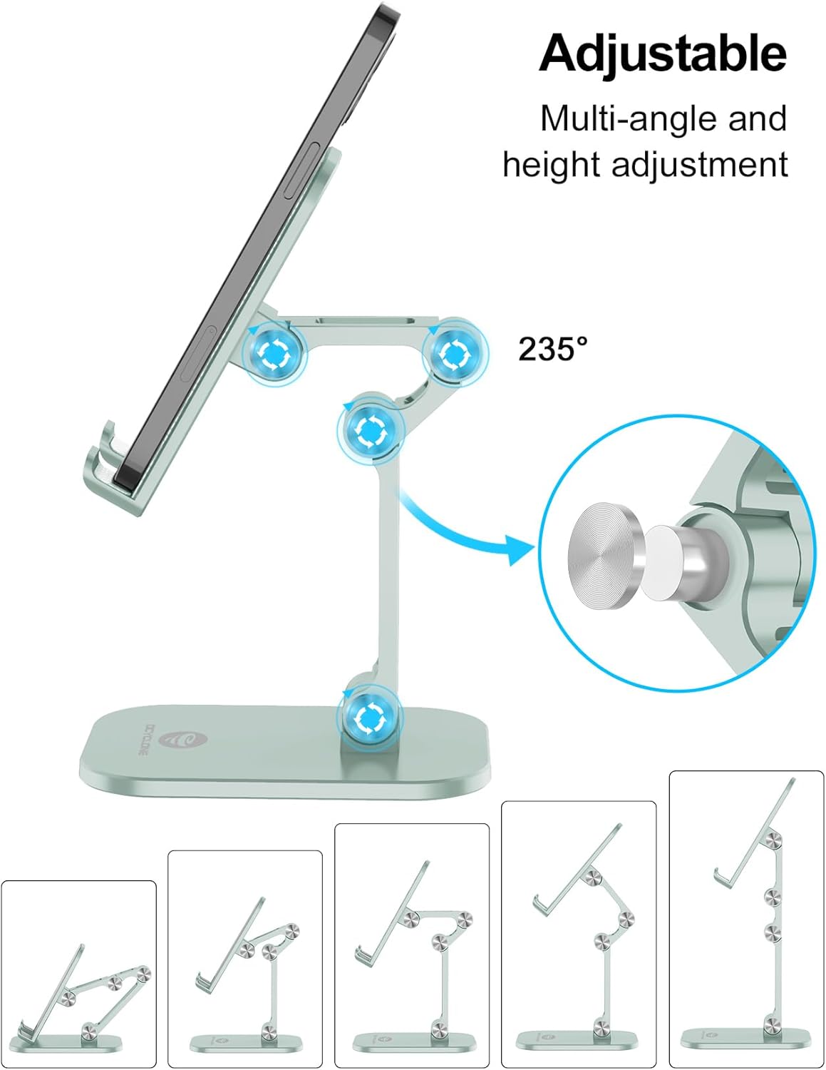 OCYCLONE Phone Stand, Cell Phone Stand Holder for Desk Office Accessories Adjustable Height and Angle Foldable iPhone Stand Compatible with 4"-13" All Phones iPad Tablet - Black