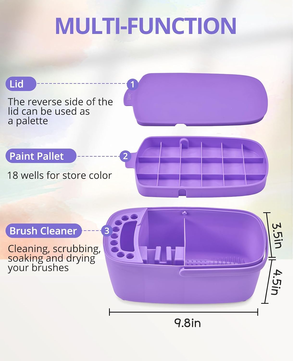 GAMENOTE Paint Brush Cleaner - Paint Brush Holder with Palette and Handle,Rinser for Acrylic, Watercolor, and Water-Based Paints, Painting Art Supply Storage Organizer (White+Grey)