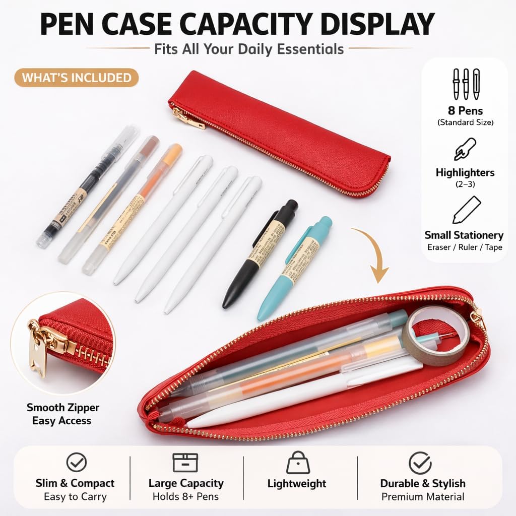 Canvas Pencil Case Small Pencil Pouch Slim Lightweight Pen Case Holder Cute Zipper Bag for School Office