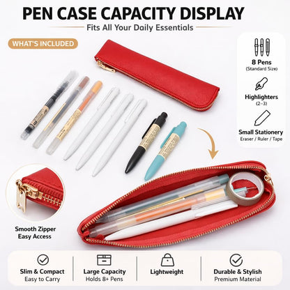 Canvas Pencil Case Small Pencil Pouch Slim Lightweight Pen Case Holder Cute Zipper Bag for School Office