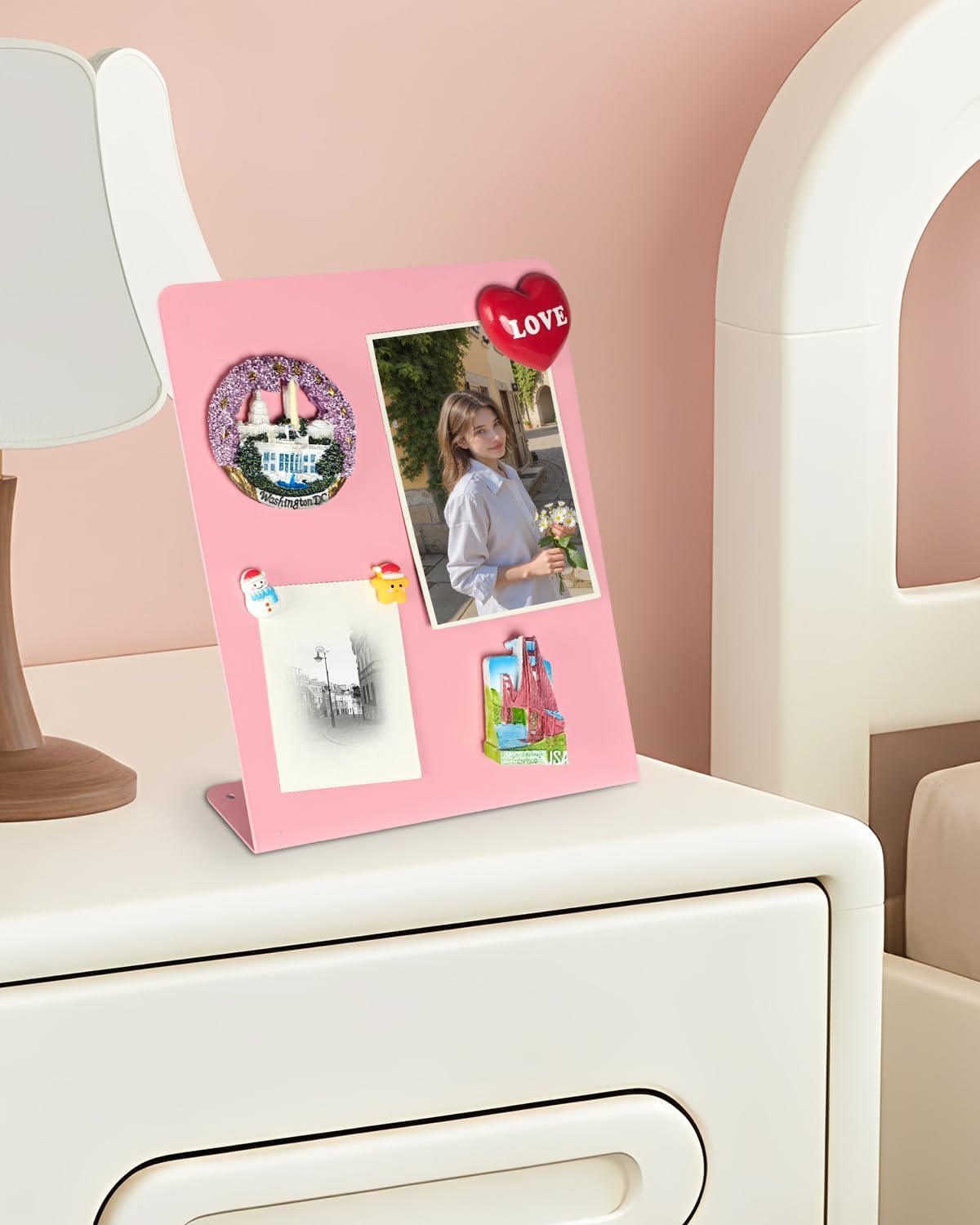 Magnet Board - Pink, 11 x 12.6 x 2.4 in, Standing Magnetic Board for Desk, Magnetic Display for Memos, Photos & Documents, Bulletin Board for Home Office School Kitchen Table Supplies(PK-FX2832-1P)