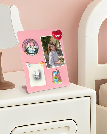 Magnet Board - Pink, 11 x 12.6 x 2.4 in, Standing Magnetic Board for Desk, Magnetic Display for Memos, Photos & Documents, Bulletin Board for Home Office School Kitchen Table Supplies(PK-FX2832-1P)