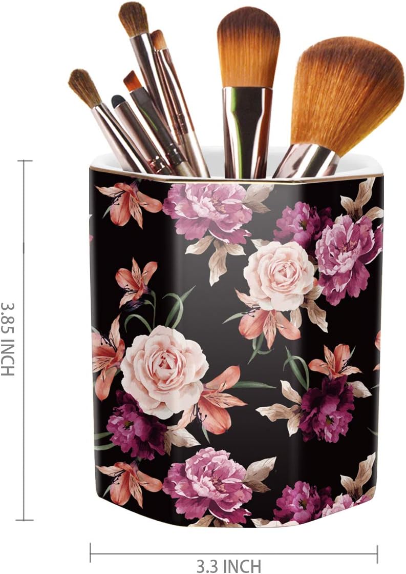 Pen Holder, Pencil Holder for Desk, Marble Desk Organizer Cute, Durable Ceramic Pencil Cup, Decorative Makeup Brush Holder Cup, Stationery Holder for Office, Home, Gray Marble