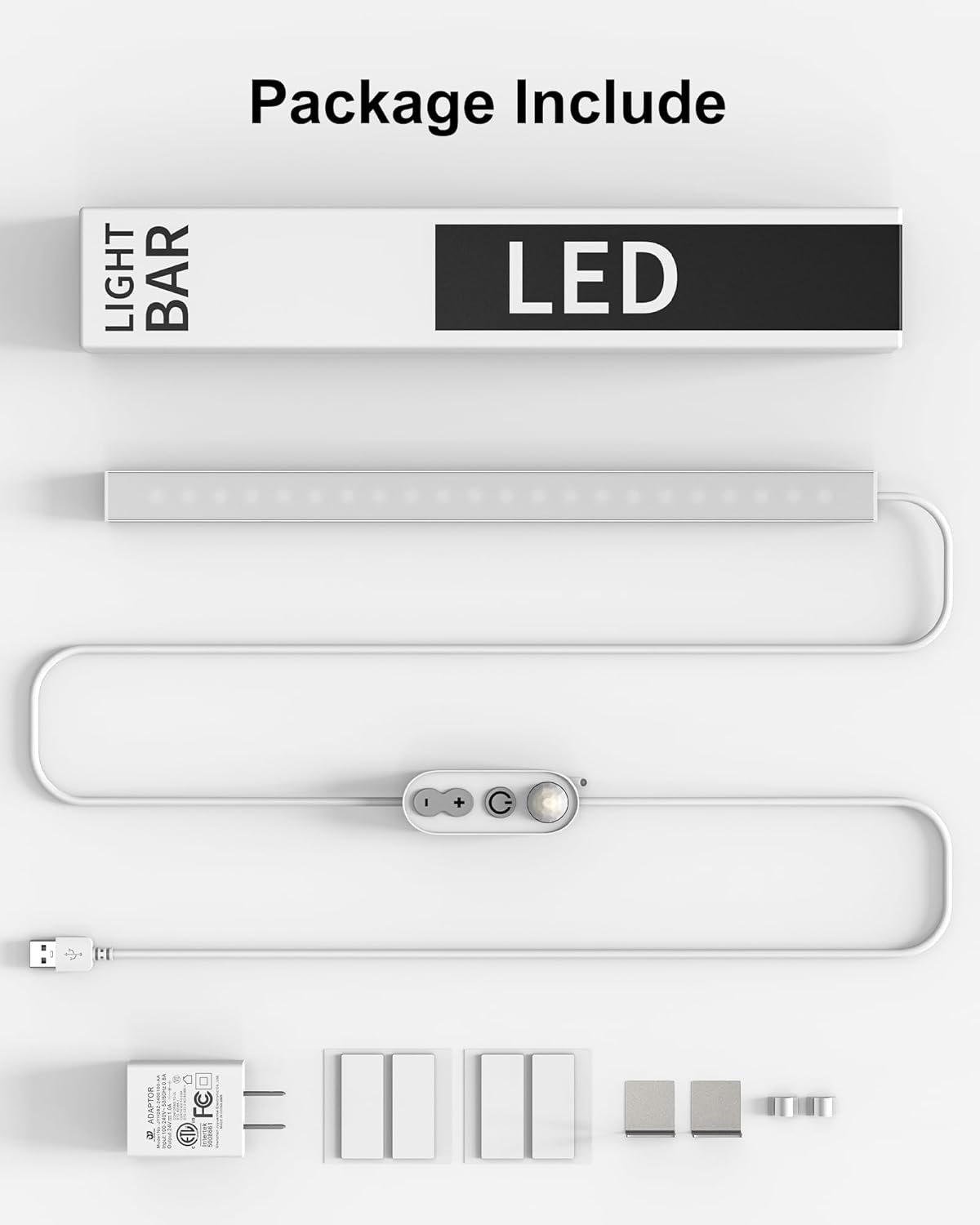 ASOKO Under Cabinet Led Lighting, 12 Inch Light Strip Bar, Daylight White 5000K Dimmable Plug in USB Light, Small Thin Led Under Counter Lighting for Kitchen/Room/Shelf/Desk/Display Case