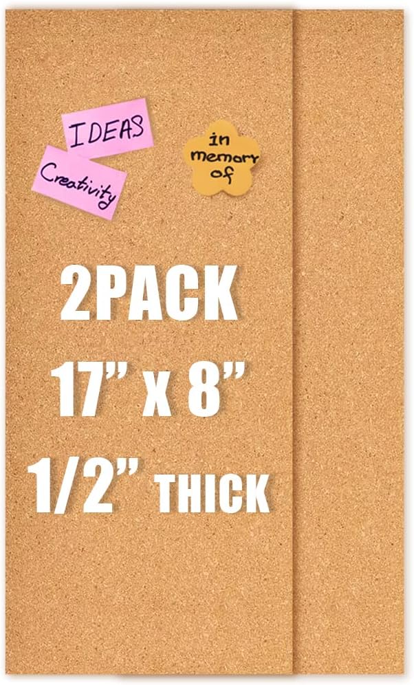 17x8 Corkboard Tiles Bulletin Board, 1/2" Thick Self-Adhesive Cork Boards for Walls, Cork Tiles Vision Board for Home, Office, School, Bulletin Board Decorations(12mm,1pc)