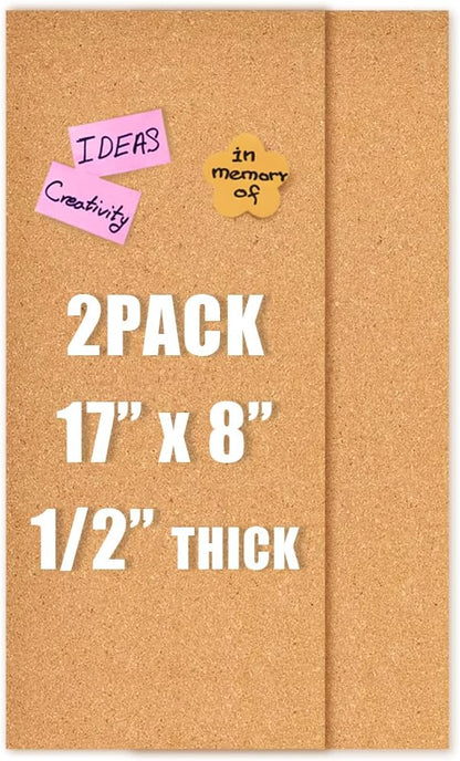 17x8 Corkboard Tiles Bulletin Board, 1/2" Thick Self-Adhesive Cork Boards for Walls, Cork Tiles Vision Board for Home, Office, School, Bulletin Board Decorations(12mm,1pc)