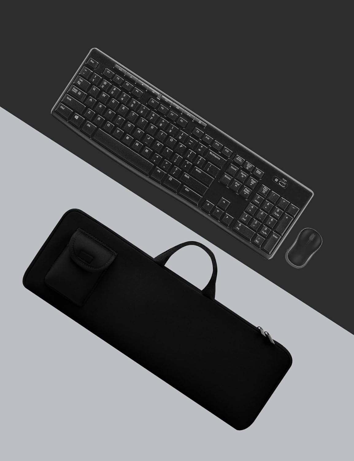 Keyboard Sleeve Travel Case for Logitech Mk270 Wireless Keyboard Compact Mouse Combo Rugged Neoprene Construction Zipper Mouse Storage and Cable Storage Pouch (Black)
