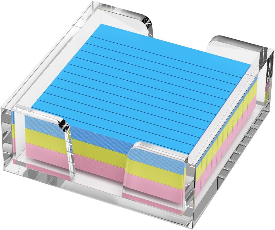 WINFFOR Acrylic Notepad Holder Dispenser - 3x3 in Sticky Note Memo Holder for Desk Organizer (W/O Pads) Office Desk Accessories School Supplies, Crystal Clear
