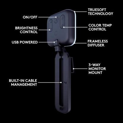 Logitech for Creators Litra Glow Premium LED Streaming Light with TrueSoft- Computer lighting for video conferencing, Zoom meetings, with adjustable mount and desktop app control for PC/Mac - Graphite