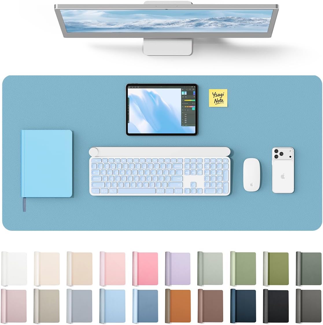 YSAGi Large Extended PU Leather Desk Pad Protector – Non-Slip Waterproof Desk Mat for Office & Home, Easy Clean Mouse Pad & Laptop Writing Blotter 35.4"x17" Black - Colors B