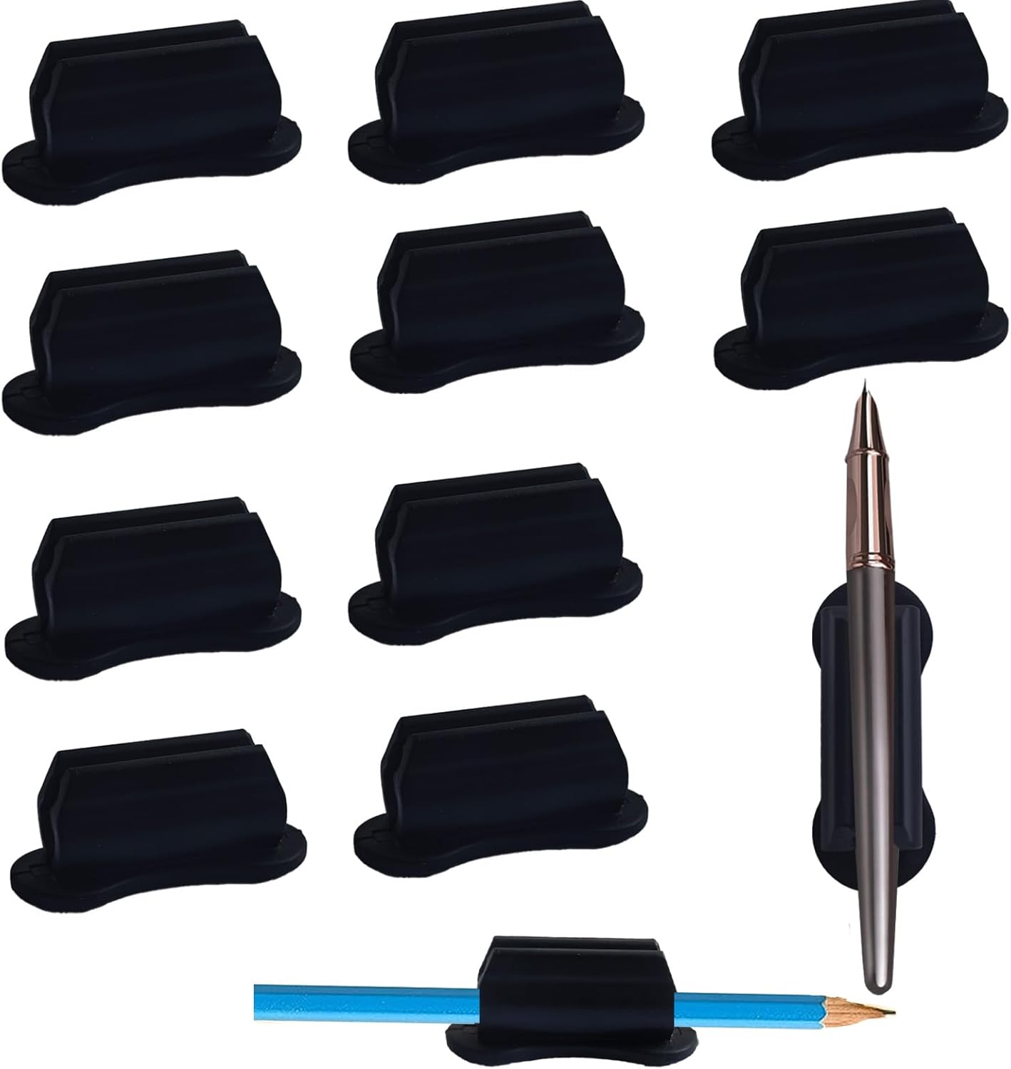 6 Pack Adhesive Pencil Holders for Desk, Silicone Pencil Holder for Classroom, Flexible Pen Holder for Clipboard Stylus Organizer Marker Holder for School Accessories, Teacher Office Supplies (Black)