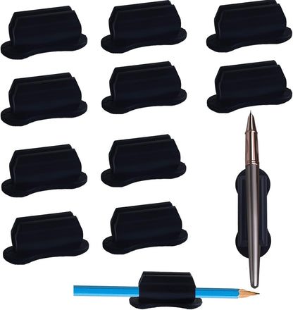 6 Pack Adhesive Pencil Holders for Desk, Silicone Pencil Holder for Classroom, Flexible Pen Holder for Clipboard Stylus Organizer Marker Holder for School Accessories, Teacher Office Supplies (Black)