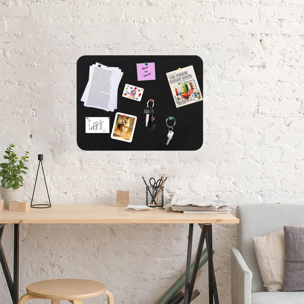 Vuzvuv Black 28"x16" Large Cork Board with 50 Push Pins & Sticky Notes, Self-Adhesive Bulletin Board for Wall, Felt Pin Vision Board for Paste Notes,Schedules Offices Home