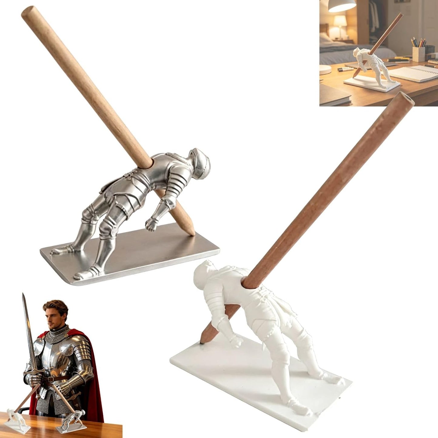 HUBAI 2 Packs Ninja Pen Holder For Desk,Ninja Warrior Pen Holder With Sword And Weapon Accessories,3D Printed Creative Ninja Desk Organizer with Sword,Office Desk Accessories(Red and Black)