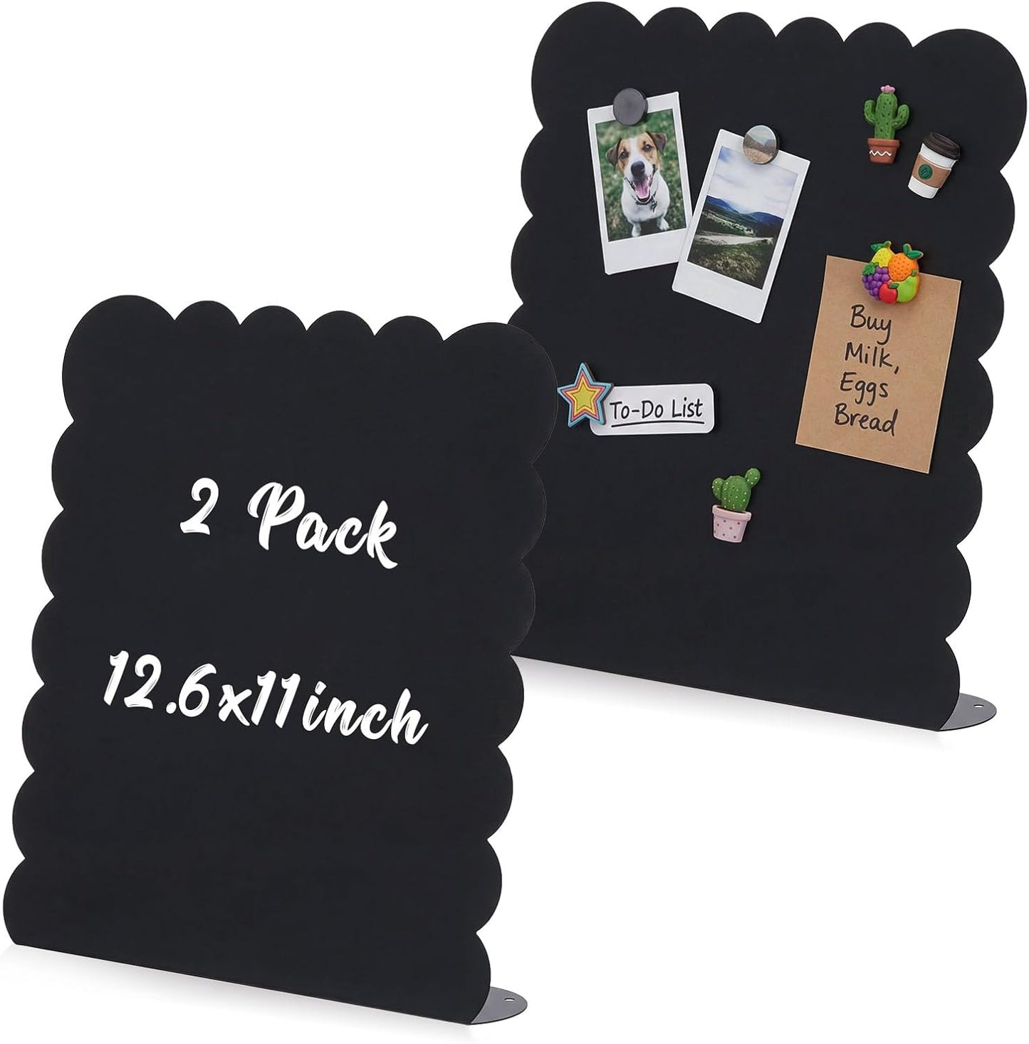LEIFIDE 2 Pcs Black Magnet Boards Magnetic Bulletin Board Announcement Wave-Shaped Magnetic Display Board Stand Metal Desktop Memo for Menus Dining Table Home School Kitchen Office (12.6 x 11 Inch)
