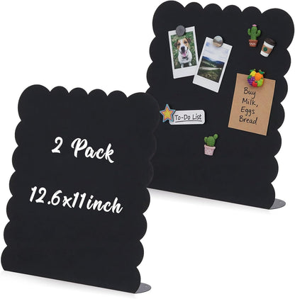LEIFIDE 2 Pcs Black Magnet Boards Magnetic Bulletin Board Announcement Wave-Shaped Magnetic Display Board Stand Metal Desktop Memo for Menus Dining Table Home School Kitchen Office (12.6 x 11 Inch)