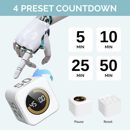 KADAMS Pomodoro Timer Visual - Productivity Pomodoro Cube, 5/10/25/50 Min Countdown & Countup, Silent – Ideal for Work Study Cook Workout Kitchen School Classroom Office ADHD Gift Kids (1, Black)