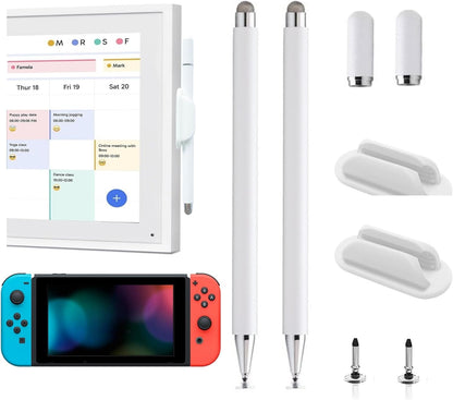2Pcs Stylus and Mount for Skylight Calendars 15/27 Inch/Nintendo Switch 2/Switch Lite, 2in1 Dual Tip Pen for Skylight Calendar Accessories Magnetic Suction Pen Cap (2*Stylus+Holder White)