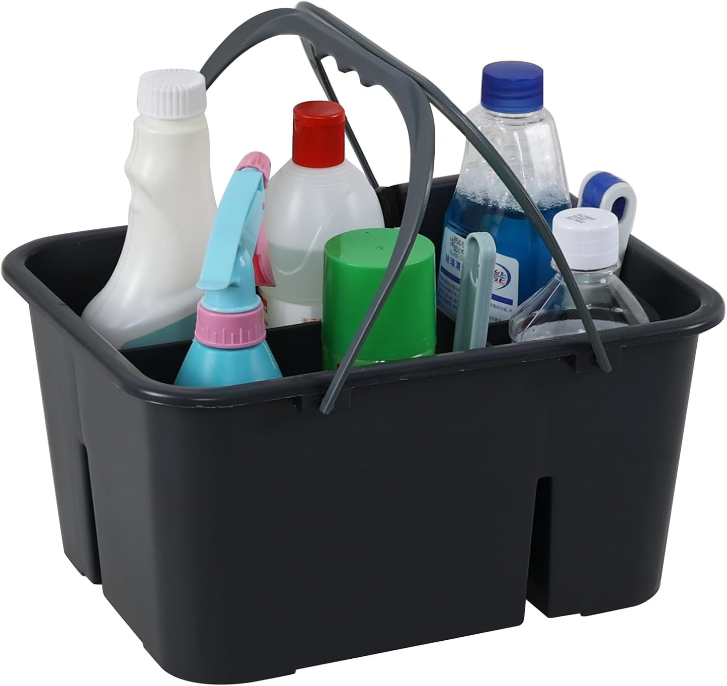 Ramddy 4 Compartment Plastic Caddy for Cleaning Supplies, Carry Caddy Organizer with Handle, Gray, 1 Pack