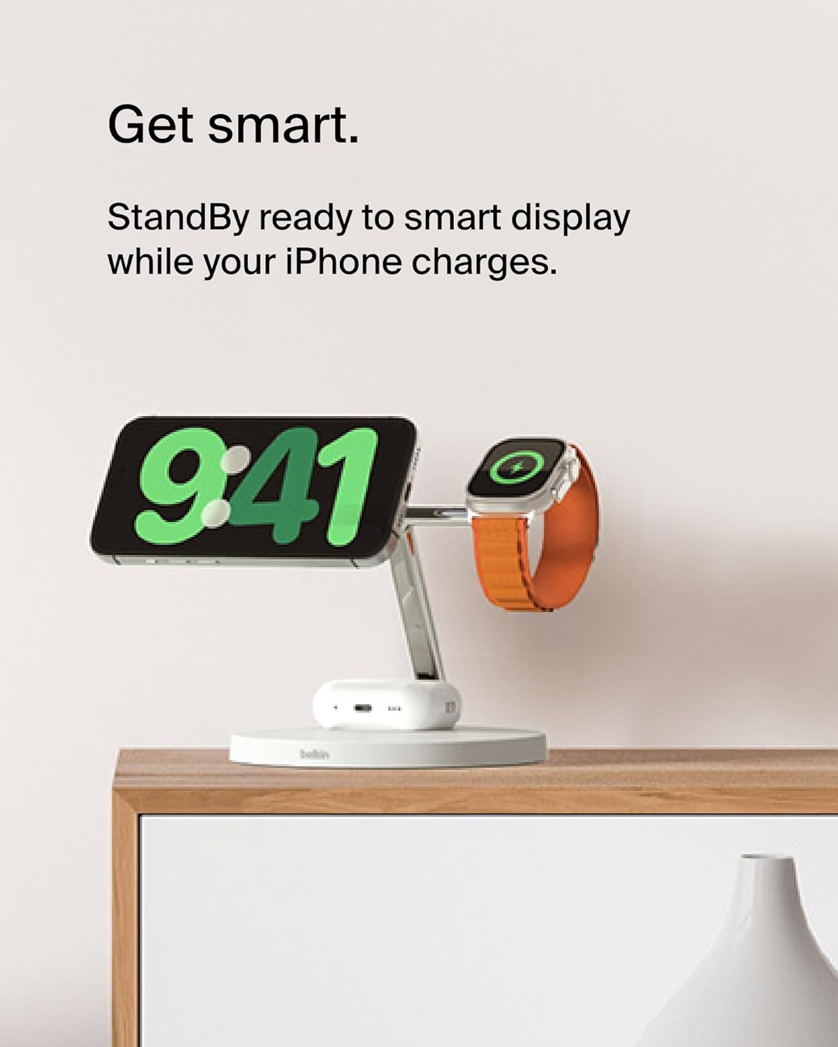 Belkin MagSafe-Compatible iPhone Charger, 3-in-1 Wireless Charging Station, Qi2-Certified 15W Wireless Charge for Apple iPhone 17 Series, Apple Watch, AirPods w/Non-Slip Base, 40W Included - Black