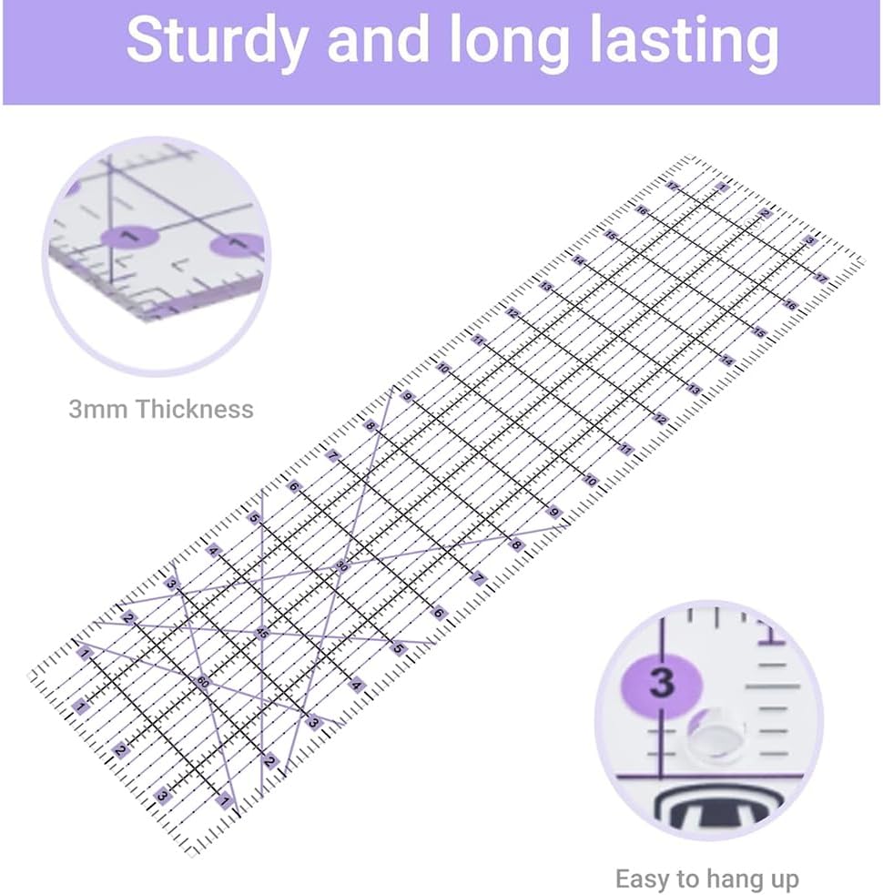 Headley Tools Rotary Cutter Set - 45mm Fabric Cutter, 5 Extra Rotary Blades, A3 Cutting Mat, Quilting Ruler and Sewing Clips, Craft Knife Set, Ideal for Crafting, Sewing, Patchworking, Purple
