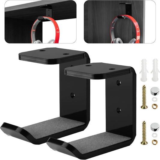 Cosmos 2 Pcs Headphone Hanger Mount Under-Desk Headset Hanger Hook Earphone Holder Wall Mount Hooks with Adhesive Tape & Screw Set Compatible with PC Gaming DJ Headset, Acrylic (Solid Black)