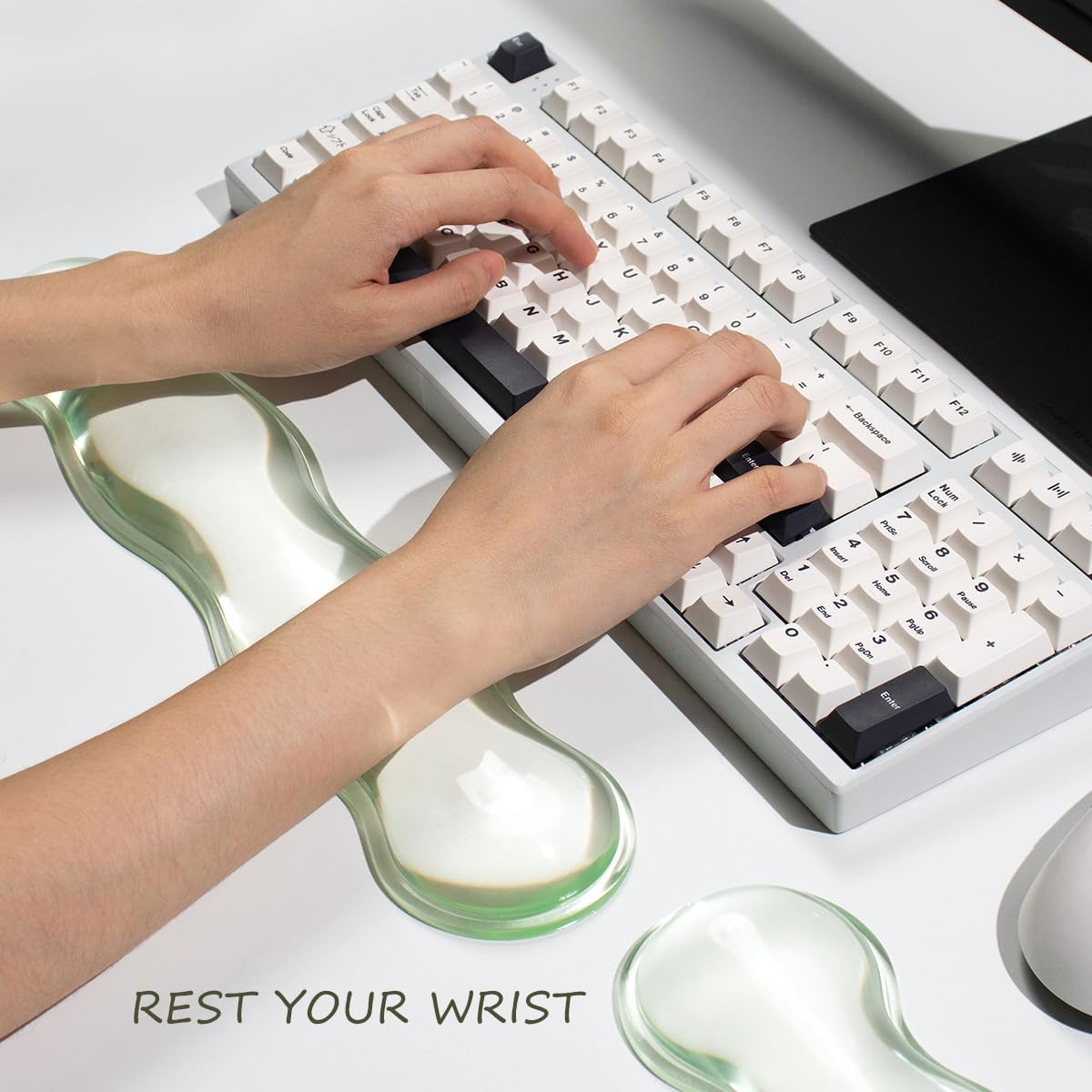 Clear Gel Wrist Rest for Keyboard and Mouse, Green Silicone Mouse Wrist Rest Set, Cute Ergonomic Wrist Rest for Keyboard 60%/75%(Green)