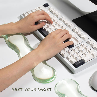 Clear Gel Wrist Rest for Keyboard and Mouse, Green Silicone Mouse Wrist Rest Set, Cute Ergonomic Wrist Rest for Keyboard 60%/75%(Green)