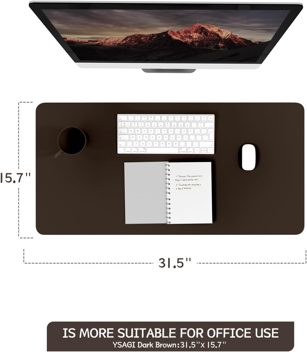 YSAGi Non-Slip Leather Desk Pad, Waterproof Laptop Computer Desk Keyboard Mat, Table Protector Blotter Mat, Large Mouse Pad for Office/Work/Home/Decor(Black, 31.5" x 15.7")