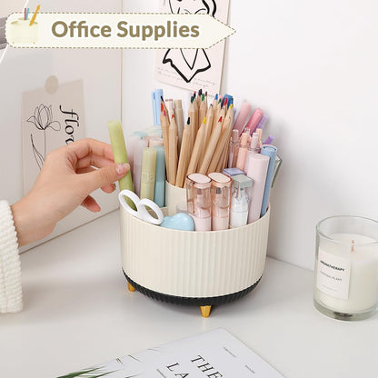 SKYDUE 360 Rotating Plastic Desk Pen Organizer with 5 Slots, Dual-Purpose Art Supply Pencil Cup for Office, School, Home