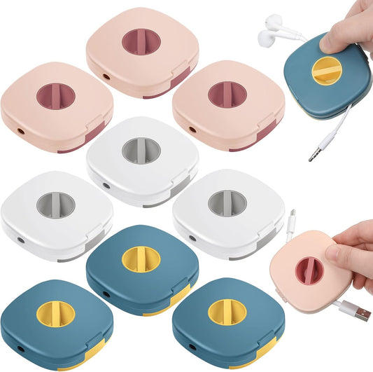 9 Pieces Retractable Cable Management Charging Cord Organizer Phone Holder Retractable Cable Reels Small Case for USB Headset Cord Mouse Wire Charger(Multi Color)