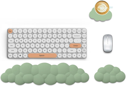 Keyboard Wrist Rest Pad Set, Leaf Shape PU Leather Memory Foam Wrist Cushion Support,Mouse Wrist Rest Pad,Non-Slip Wrist Support for Easy Typing Pain Relief, Green Leaf