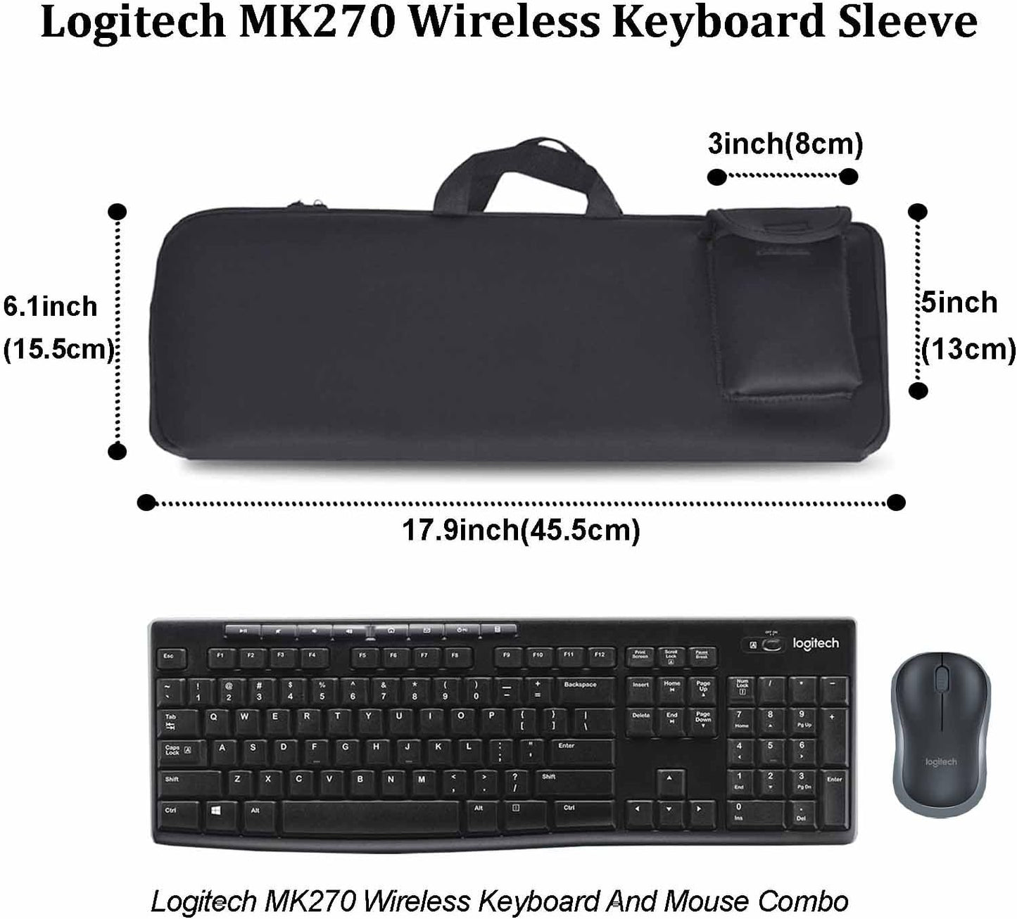 Wireless Keyboard Mouse Sleeve Travel Case Neoprene Shockproof Protective Keyboard Case for Logitech MK270 Wireless Keyboard And Mouse Combo (Black)