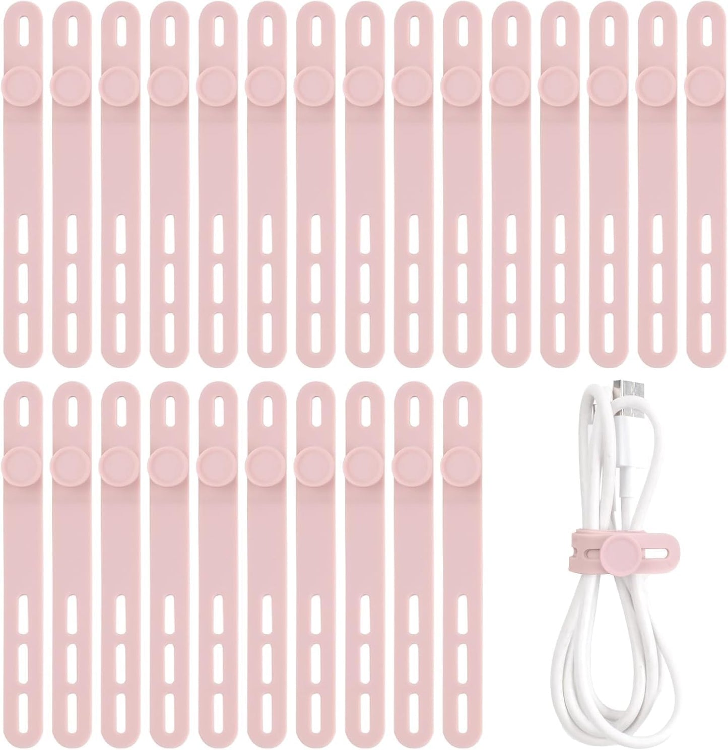 Oligei 25 Pcs Silicone Cable Ties, Cable Ties Reusable, High Elasticity Cord Wraps for Electrical Cords, Cord Organizer for Earphone, Phone Charger(Black)