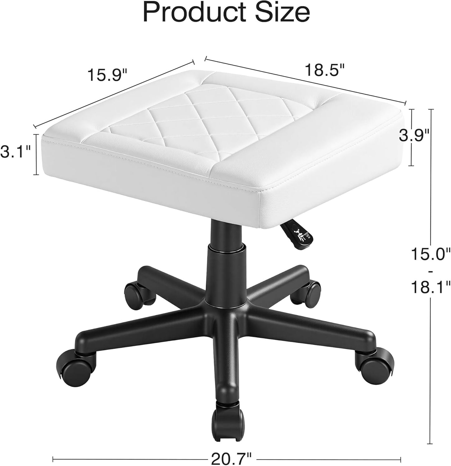 VECELO Under Desk Footrest, PU Ergonomic Foot Rest with Wheels, Comfort Padding, Height Adjustable for Relieving Leg Pain, Stiffness, Black