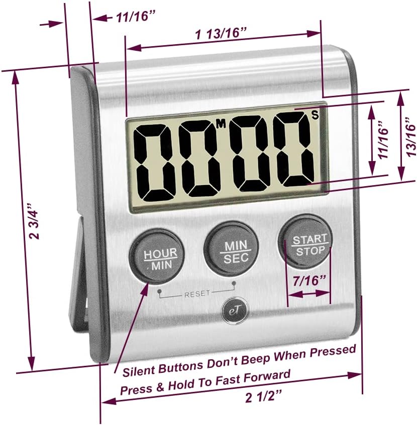 Elegant Digital Kitchen Timer, Stainless Steel Model eT-23, Super Strong Magnetic Back, Loud Alarm, Large Display, Auto Memory, Auto Shut-Off by eTradewinds