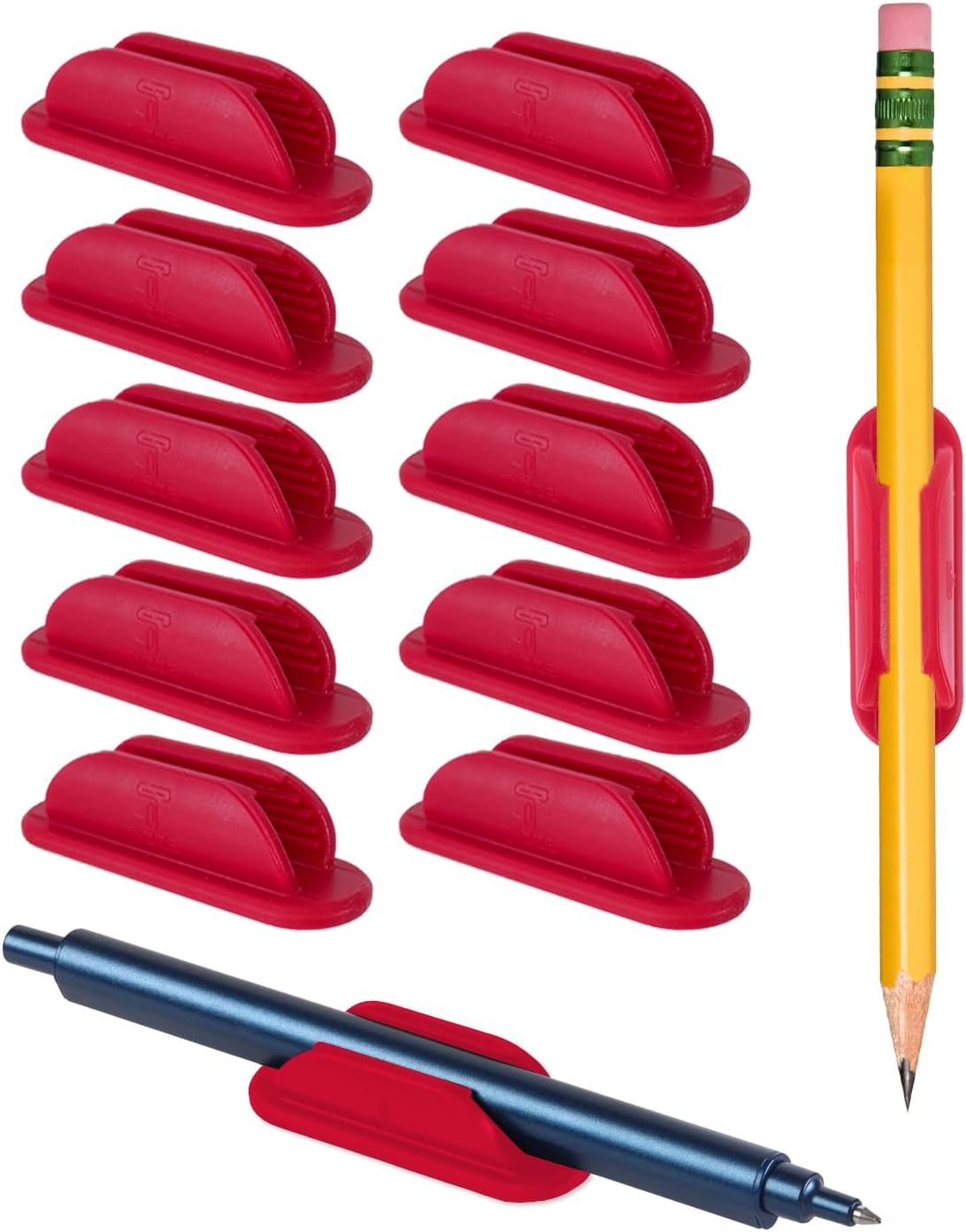Tiizze 10 Pack Adhesive Pencil Holder for Desk, Silicone Pen Holder for Wall, Clipboard & Laptop with 15 Upgraded Sticky Pads, Rugged Grip Pencil Holders for Classroom Teacher Essentials (Black)