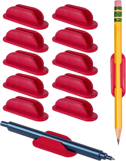 Tiizze 10 Pack Adhesive Pencil Holder for Desk, Silicone Pen Holder for Wall, Clipboard & Laptop with 15 Upgraded Sticky Pads, Rugged Grip Pencil Holders for Classroom Teacher Essentials (Black)