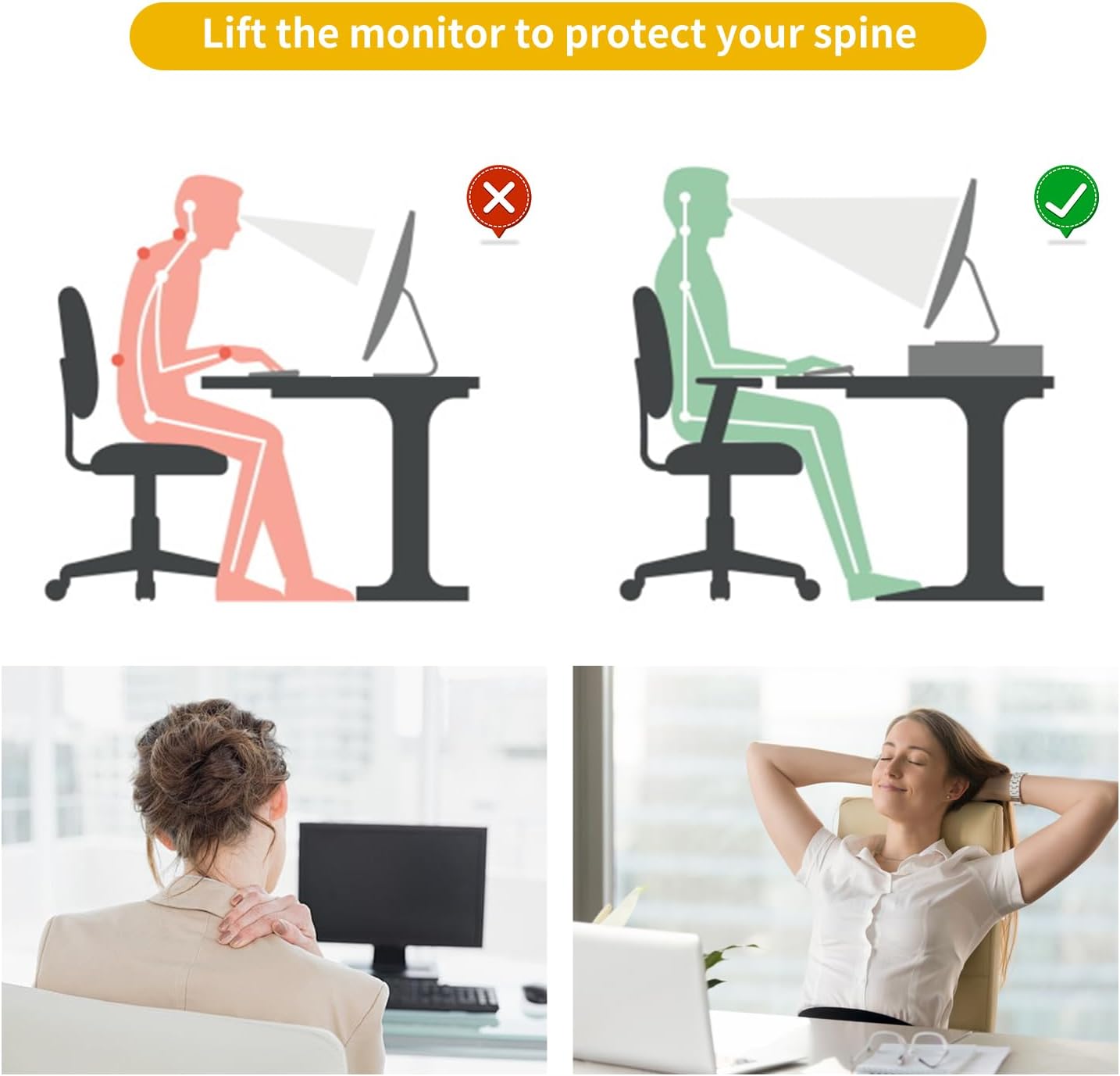 gianotter Monitor Stand Riser, Office Desk Shelf Organizer, Desk Organizer with Drawer and Pen Holder, 2-Tier Computer Stand, Office Organization (Ink)