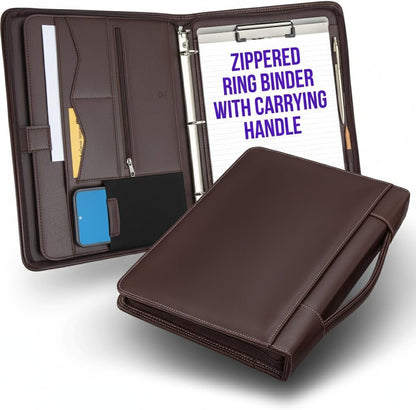 STYLIO Zipper Padfolio Portfolio Binder Organizer | Faux Leather Portfolio for Resume, Documents, Phone, Tablet, Business Supplies and Cards | Notebook Organizer with Letter Sized Notepad Included