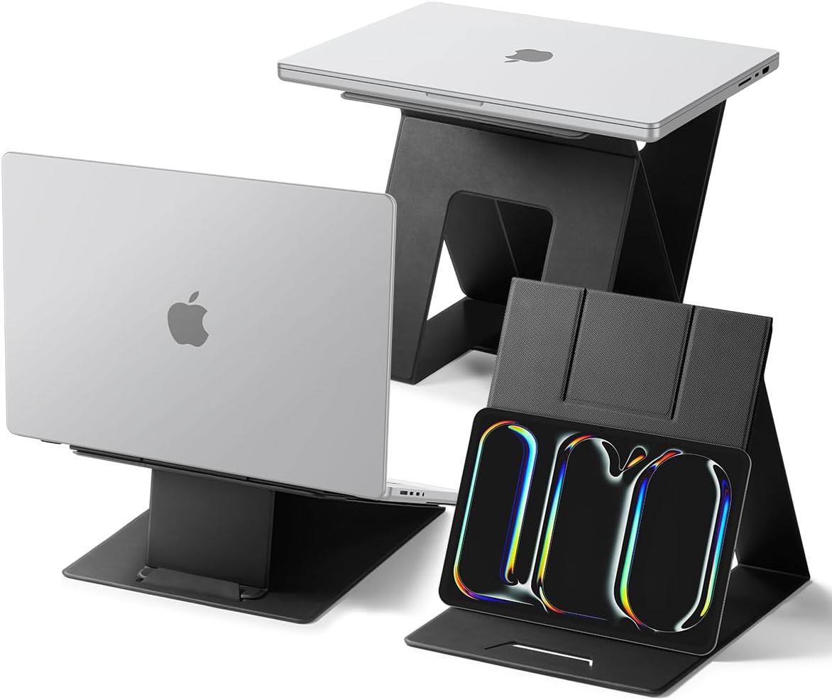 Spigen Slim Fold Portable Laptop Stand Keyboard Riser Foldable Ergonomic Angle Lift Anti-Slip Compatible with MacBook Neo, MacBook Air, MacBook Pro 11"-16" and iPad/Air/Pro and More - Black (LD201-S4)
