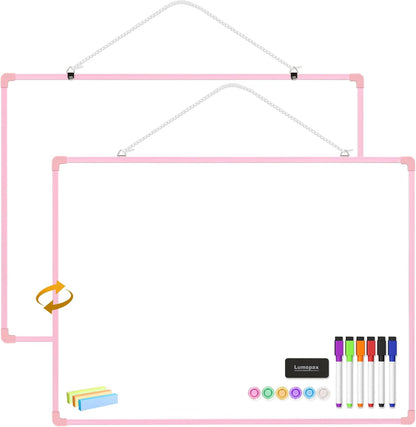 Small Dry Erase Board for Wall, 16" x 12" Double-Sided Hanging Whiteboard, Magnetic White Board with 4 Markers, 4 Magnets and 3 Mini Sticky Notes, Portable Whiteboard for Kids, School, Home, Office