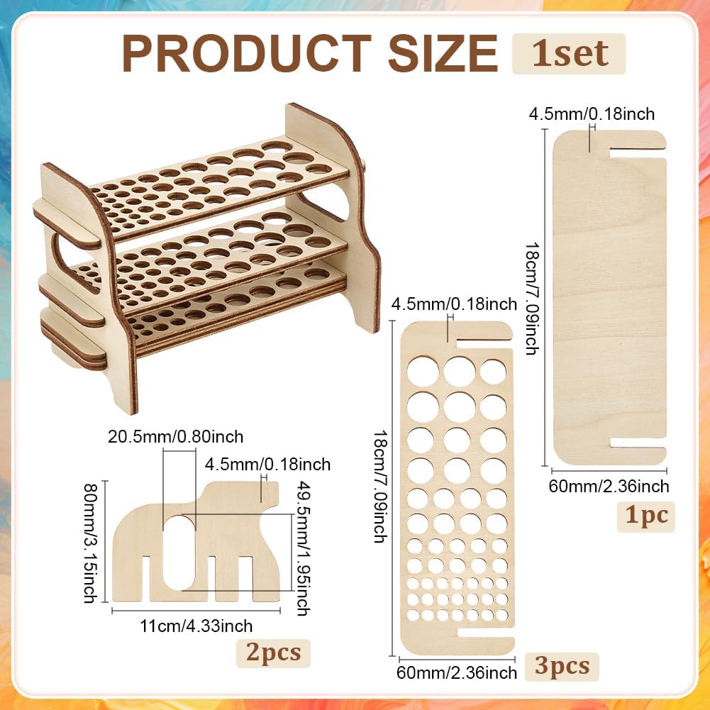 PH PandaHall Wooden Paint Brush Holder, 51 Holes Paint Brush Organizer Rack 2-Tier Desktop Artist Brushes Storage Stand for Painting Brush, Pens, Pencils, Art Craft, 7x3x4.3inch