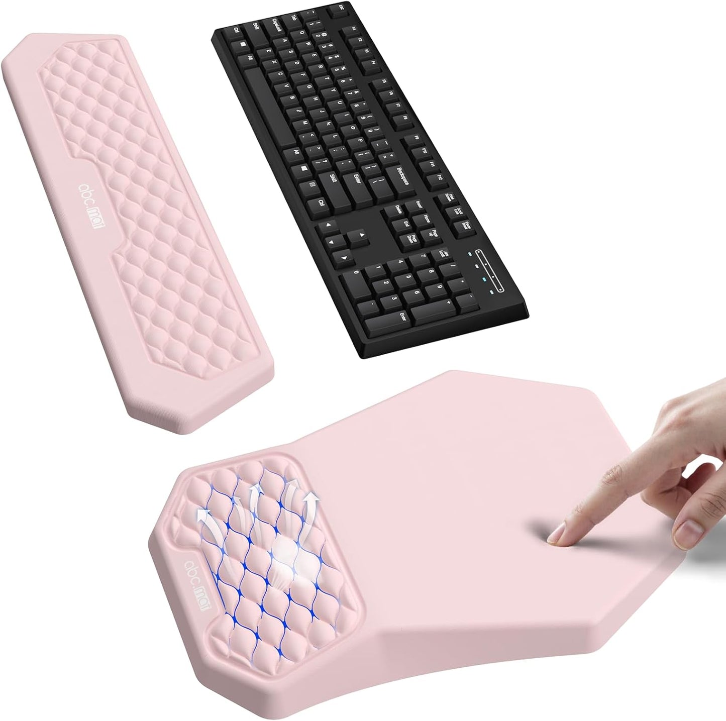 Ergonomic Mouse Pad and Keyboard Wrist Rest Support Set, Massage Design Mousepad for Carpal Tunnel Pain Relief, Memory Foam, Non-Slip PU Base for Computer Desk, Black