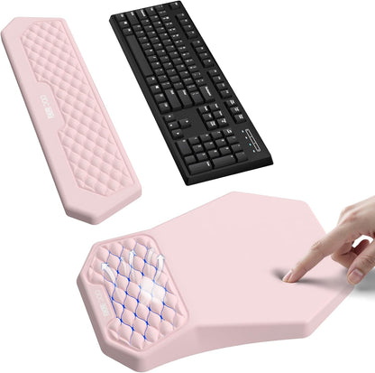 Ergonomic Mouse Pad and Keyboard Wrist Rest Support Set, Massage Design Mousepad for Carpal Tunnel Pain Relief, Memory Foam, Non-Slip PU Base for Computer Desk, Black