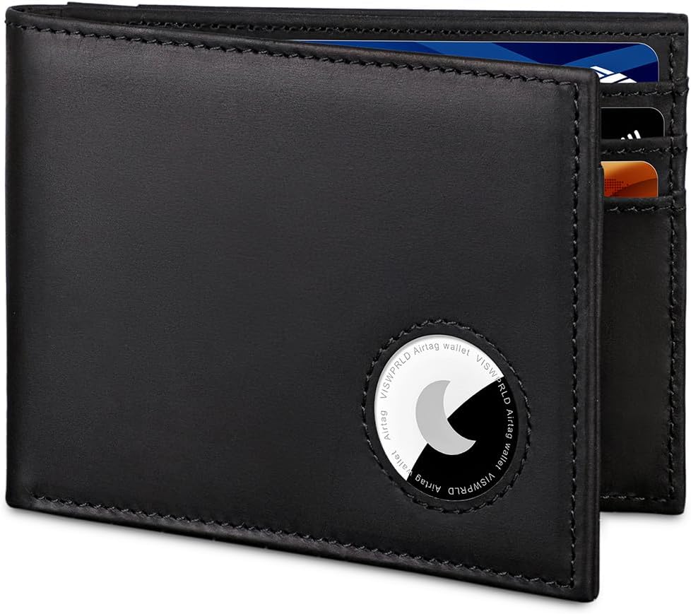 Men's Wallet with Airtag Holder, Bifold Full-Grain Leather Wallet for Apple Air Tag (1st & 2nd Generation), Slim Wallet for Men with RFID Blocking, 11 Card Slots